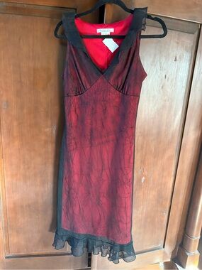 La Belle Red & Black Sheer-Trim Slip Dress